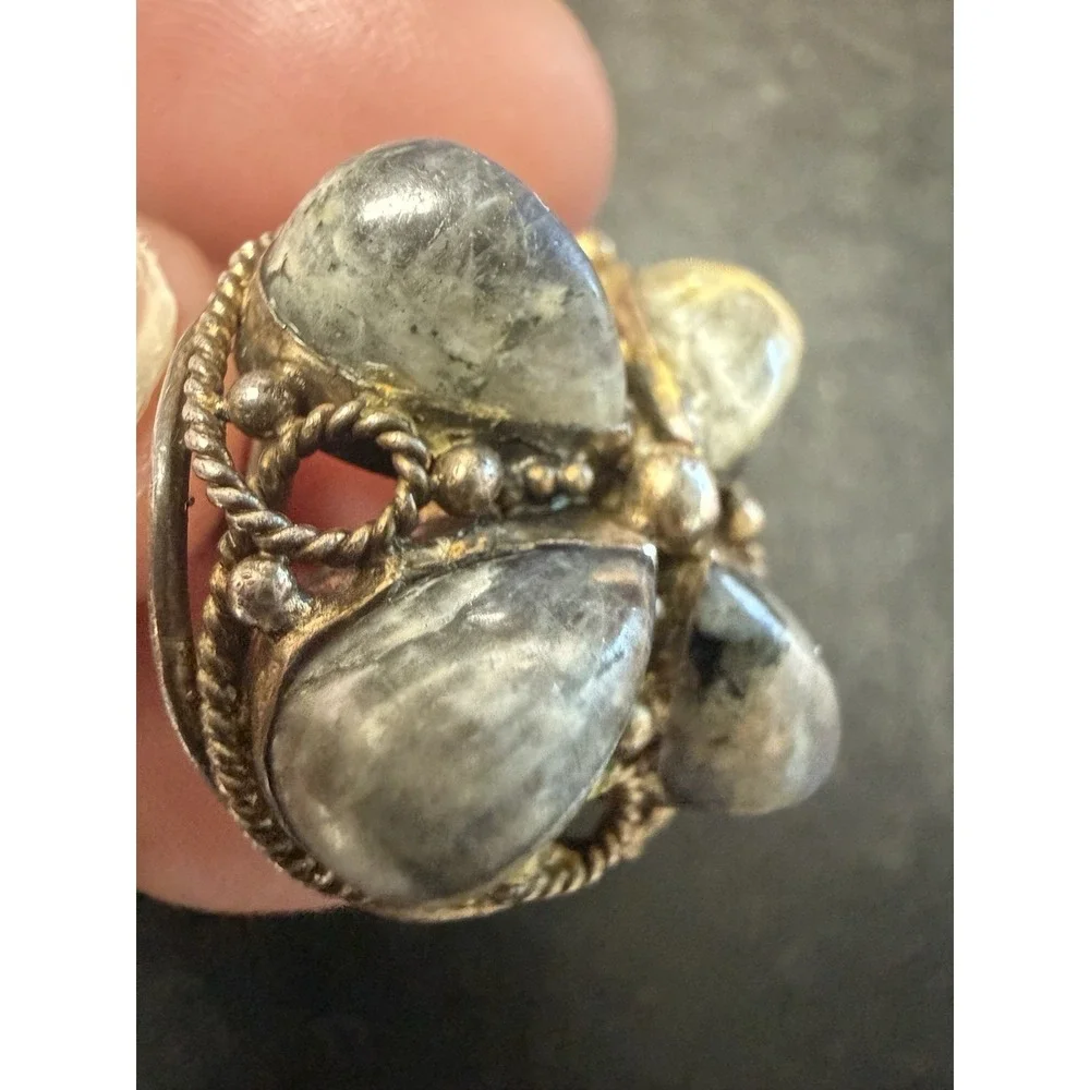 Vintage Sterling Silver Labradorite Cluster Ring Size 8 Artisan Statement